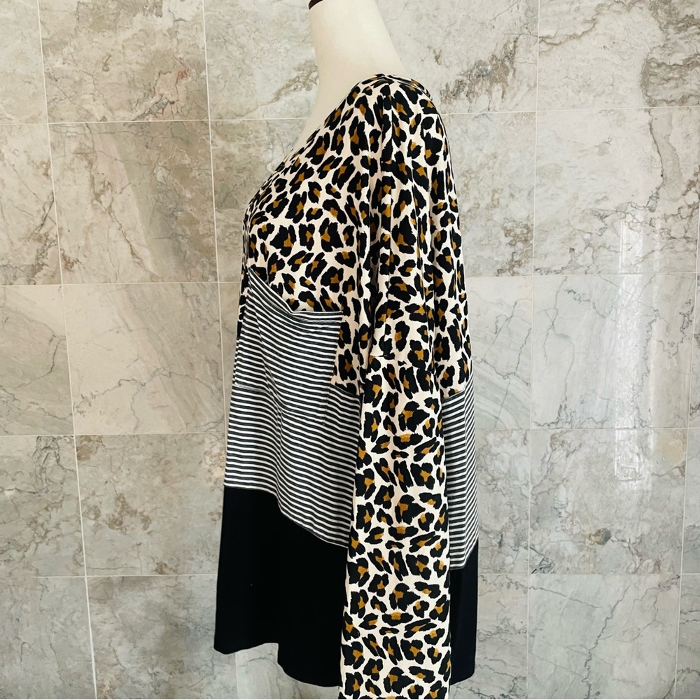 Entro Animal Print Colorblock V Neck Long Sleeve Top - Picture 5 of 8
